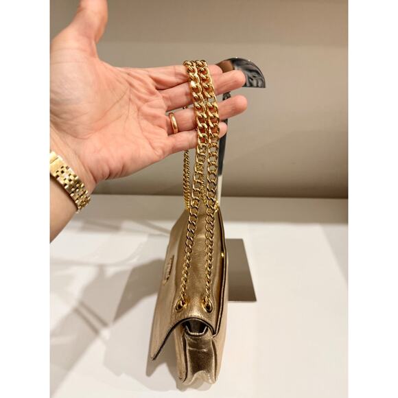 Michael Kors Jet Set Chain Strap Metallic Leather Shoulder Flap Clutch Bag Gold - Picture 8 of 11